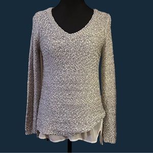 Shimmery sweater with blouse sewn in